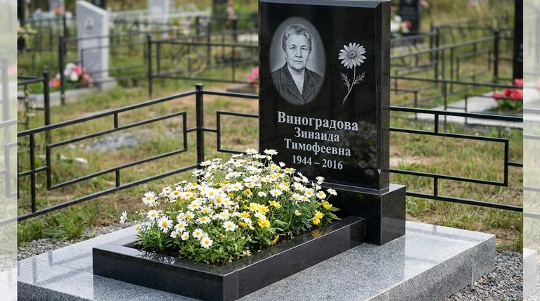 Памятник с гравировкой ромашек — выполненная работа «Виноградова» в Москве