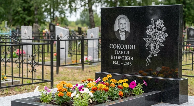 Гравировка роз на памятник в Москве — пример работы на граните