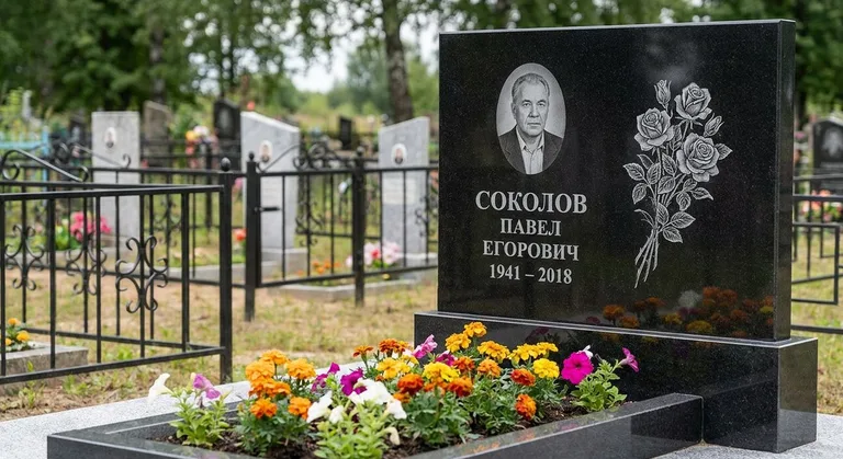 Памятник с гравировкой роз — выполненная работа «Соколов» в Москве