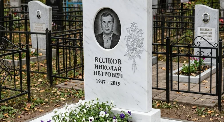 Памятник с гравировкой роз — выполненная работа «Волков» в Москве