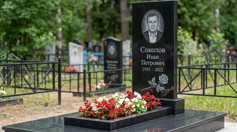 Памятник с гравировкой роз — выполненная работа «Соколов» в Москве