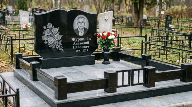 Памятник с гравировкой роз — выполненная работа «Журавлёв» в Москве