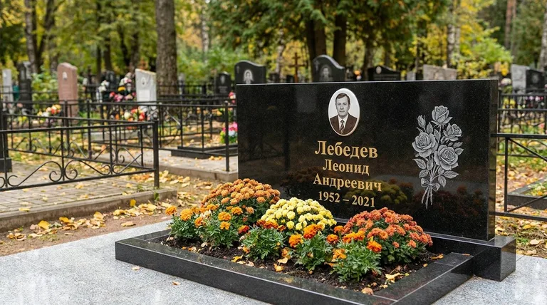 Памятник с гравировкой роз — выполненная работа «Лебедев» в Москве