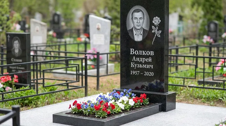 Памятник с гравировкой роз — выполненная работа «Волков» в Москве