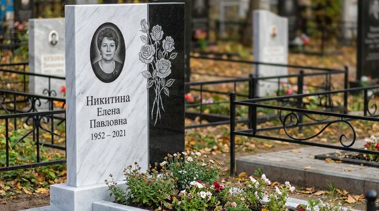 Памятник с гравировкой роз — выполненная работа «Никитина» в Москве