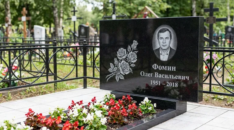 Памятник с гравировкой роз — выполненная работа «Фомин» в Москве