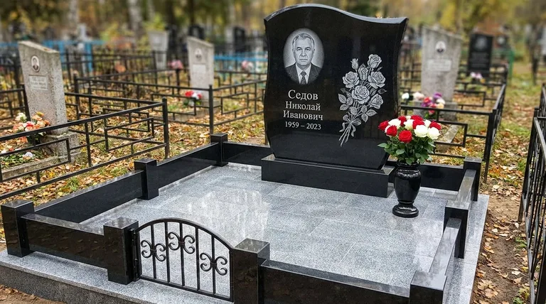 Памятник с гравировкой роз — выполненная работа «Седов» в Москве