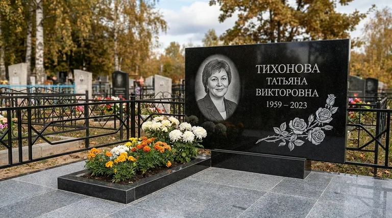 Памятник с гравировкой роз — выполненная работа «Тихонова» в Москве