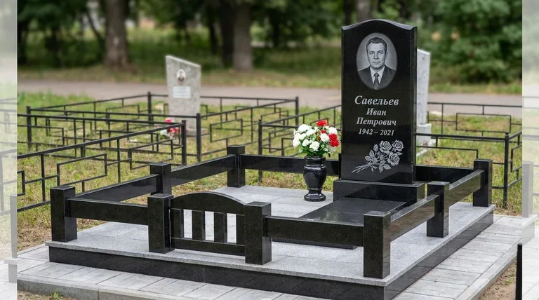 Памятник с гравировкой роз — выполненная работа «Савельев» в Москве