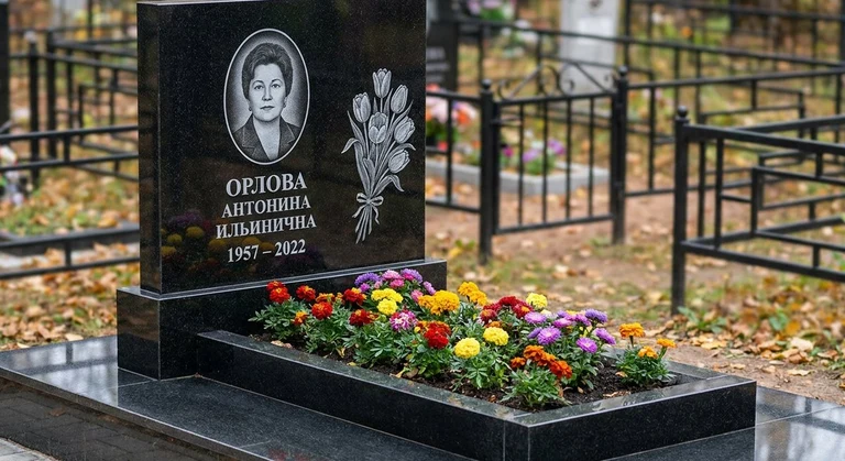 Гравировка тюльпанов на памятник в Москве — пример работы на граните