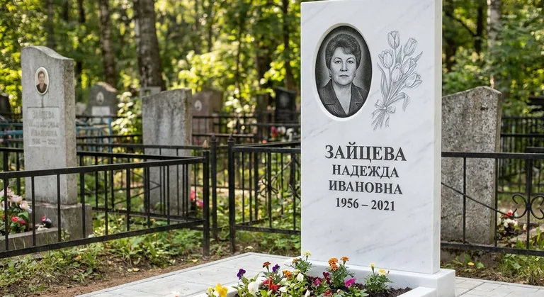 Памятник с гравировкой тюльпанов — выполненная работа «Зайцева» в Москве