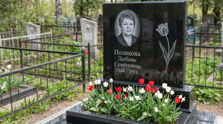 Памятник с гравировкой тюльпанов — выполненная работа «Полякова» в Москве