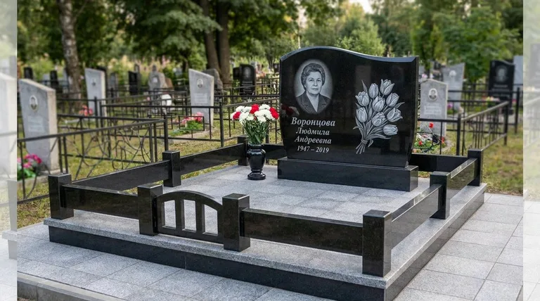 Памятник с гравировкой тюльпанов — выполненная работа «Воронцова» в Москве