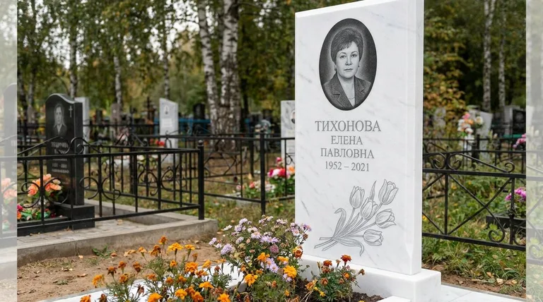 Памятник с гравировкой тюльпанов — выполненная работа «Тихонова» в Москве