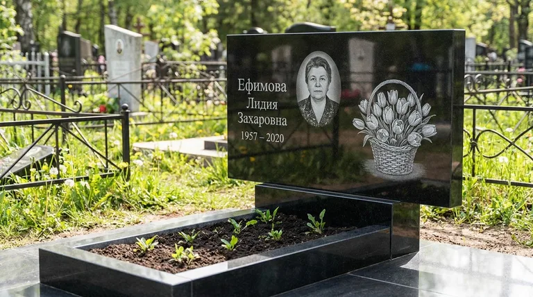 Памятник с гравировкой тюльпанов — выполненная работа «Ефимова» в Москве