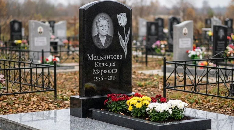 Памятник с гравировкой тюльпанов — выполненная работа «Мельникова» в Москве