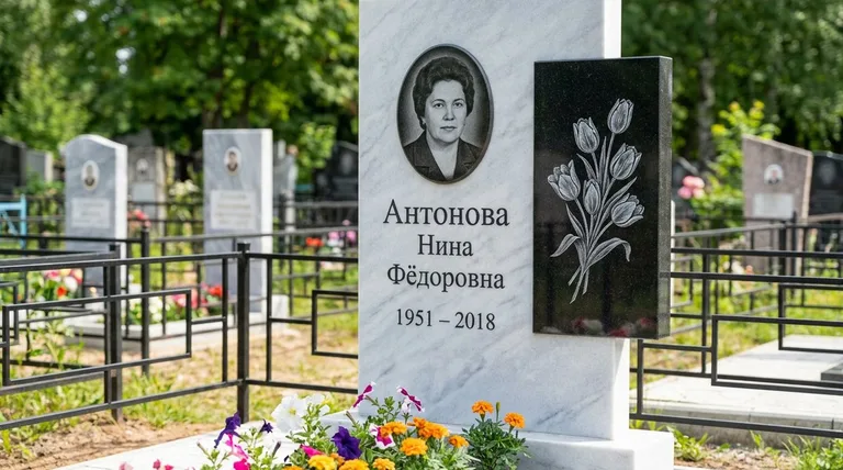 Памятник с гравировкой тюльпанов — выполненная работа «Антонова» в Москве