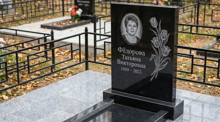 Памятник с гравировкой тюльпанов — выполненная работа «Фёдорова» в Москве