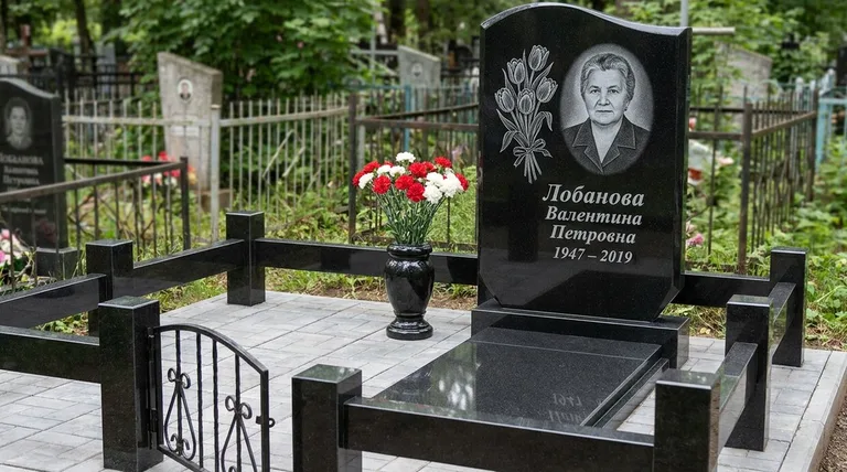 Памятник с гравировкой тюльпанов — выполненная работа «Лобанова» в Москве