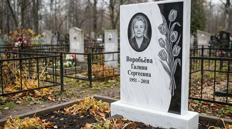 Памятник с гравировкой тюльпанов — выполненная работа «Воробьёва» в Москве