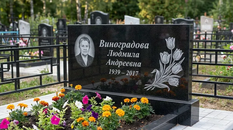 Памятник с гравировкой тюльпанов — выполненная работа «Виноградова» в Москве