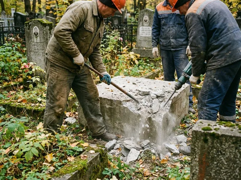 Демонтаж бетонного цоколя и тумбы памятника в Москве