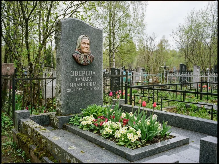 Керамический портрет на летнем кладбище в Москве