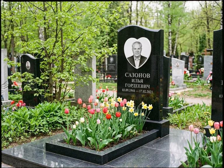 Цветной керамический портрет на памятнике в Москве