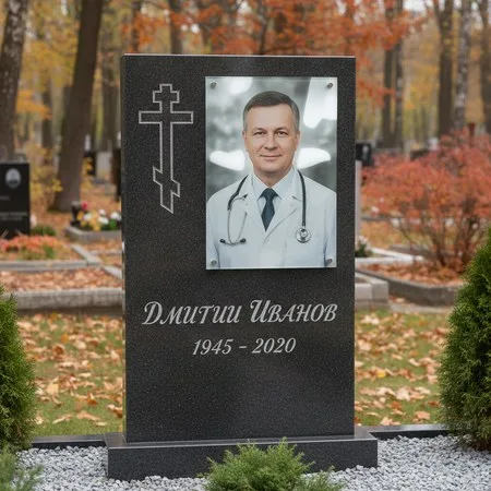 Портрет на стекле 180×240 мм на чёрной стеле в Москве