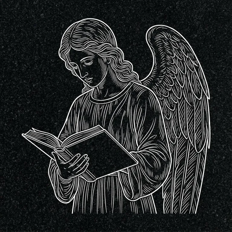 Эскиз гравировки ангела на памятник — ангел с раскрытой книгой в Москве