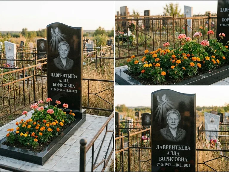 Памятник с гравировкой голубей — гравировка голубя в лучах света над портретом, работа «Лаврентьева» в Москве