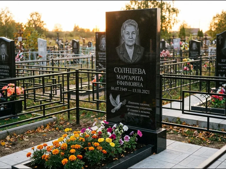 Памятник с гравировкой голубей — гравировка голубя с оливковой ветвью рядом с эпитафией, работа «Солнцева» в Москве