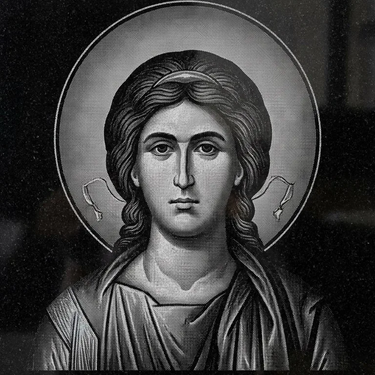 Эскиз иконы: Архангел Михаил (полутон) — образ архангела в полутонах, гравировка на памятник в Москве