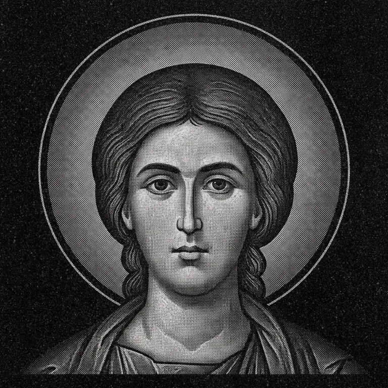 Эскиз иконы: Георгий Победоносец (полутон) — воинский образ, гравировка на памятник в Москве