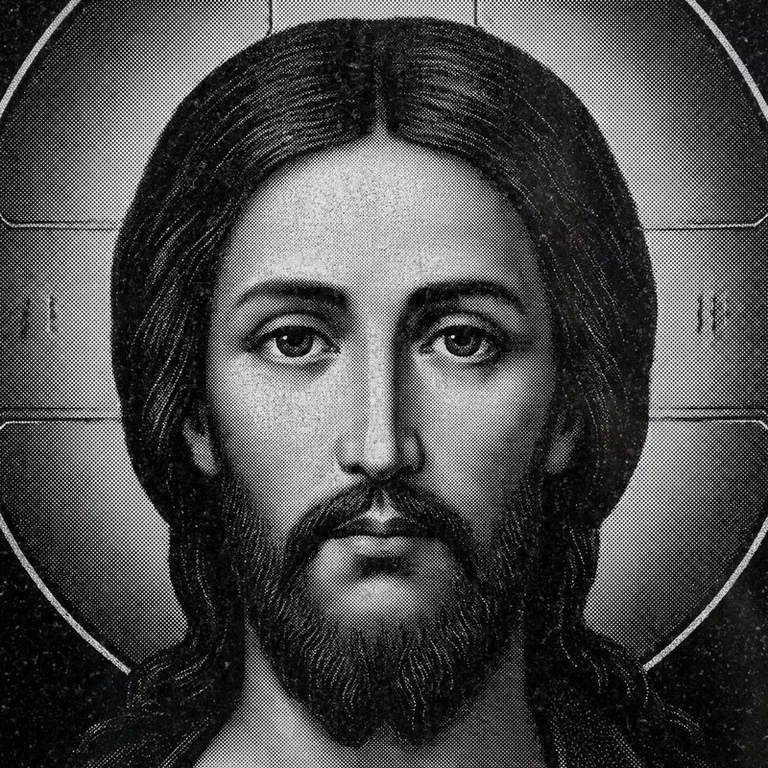 Эскиз иконы: Спас Вседержитель (полутон) — объёмный лик, светотень, гравировка на памятник в Москве
