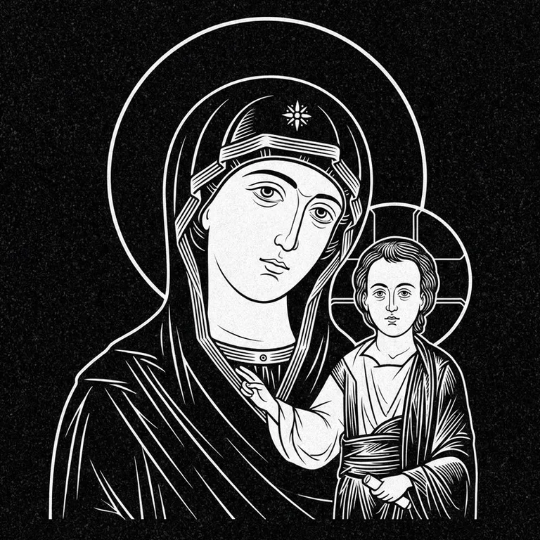 Эскиз иконы: «Утоли моя печали» — облегчение скорби, гравировка на памятник в Москве