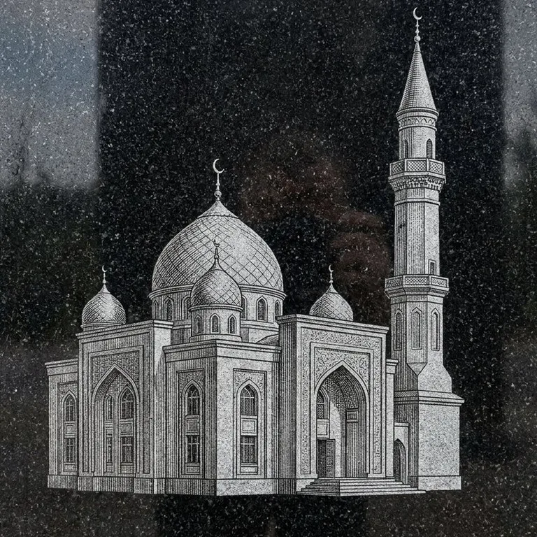 Эскиз: Мечеть Булгара — белокаменная, высокий минарет в Москве