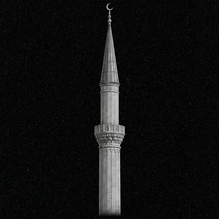 Эскиз: Минарет (фотореализм) — одиночный минарет с полумесяцем в Москве