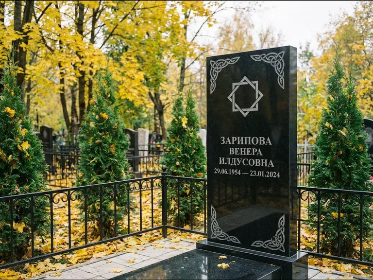 Мусульманский памятник — руб аль-хизб с восточной плетёнкой, работа «Зарипова» в Москве