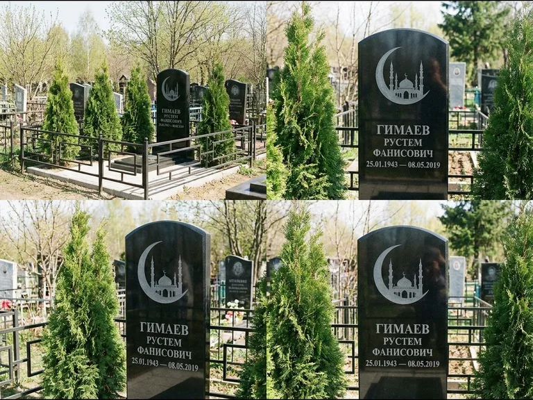 Памятник с гравировкой полумесяца — гравировка полумесяца над силуэтом мечети, работа «Гимаев» в Москве
