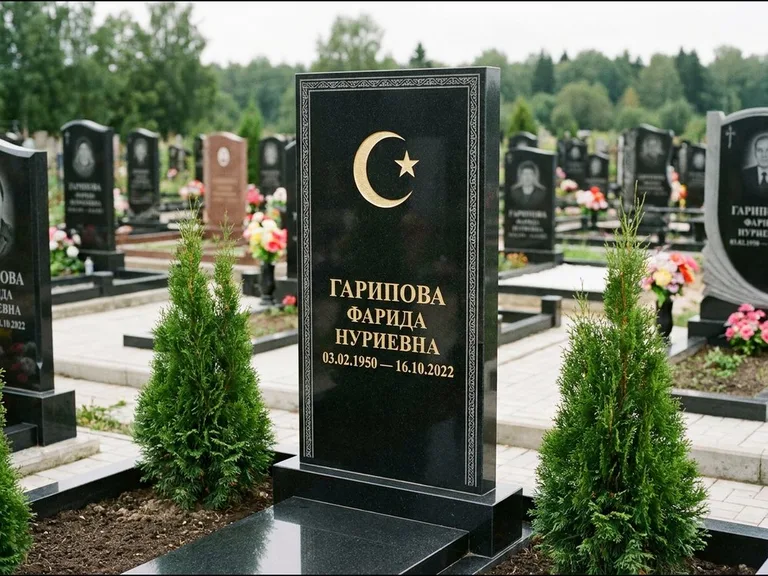 Памятник с гравировкой полумесяца — гравировка полумесяца, работа «Гарипова» в Москве