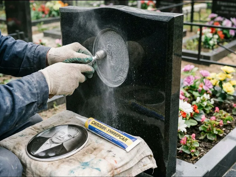 Лунка под фотокерамику — гравировка с выездом на кладбище в Москве