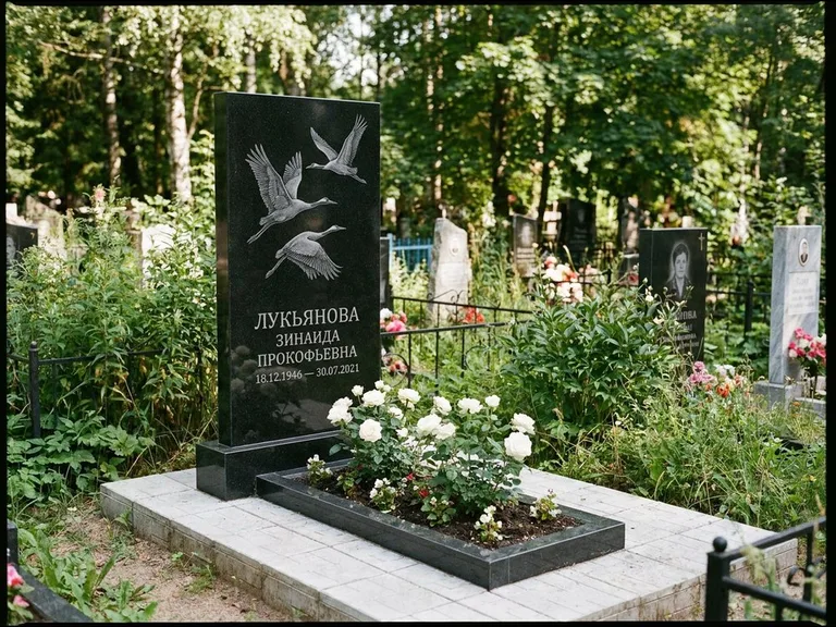 Памятник с гравировкой журавлей — гравировка журавлей, работа «Лукьянова» в Москве