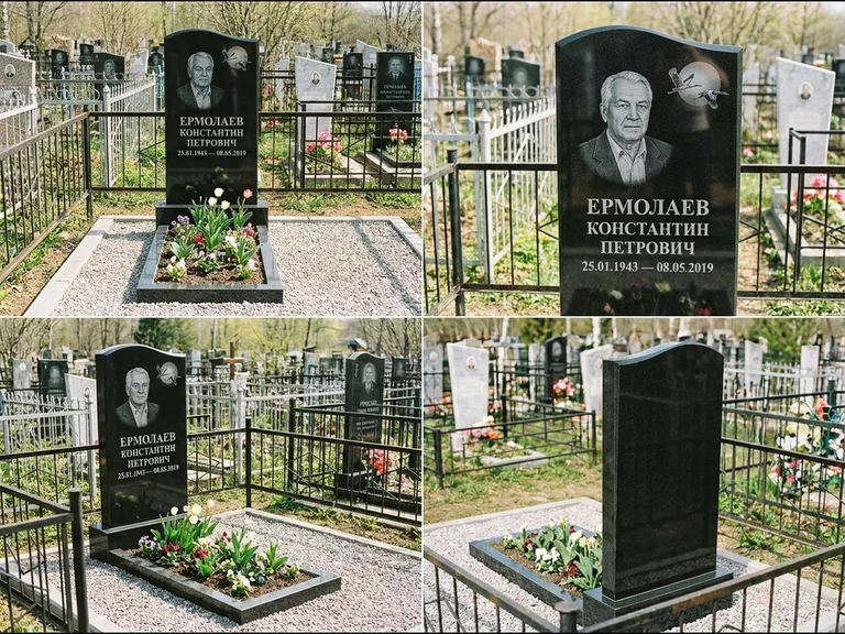 Памятник с гравировкой журавлей — гравировка клина журавлей на фоне солнечного диска, работа «Ермолаев» в Москве