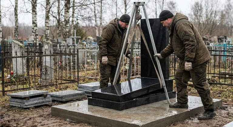Монтаж и заливка фундамента под гранитный памятник