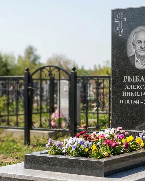 Двойной памятник под ключ с ярким цветником в Москве