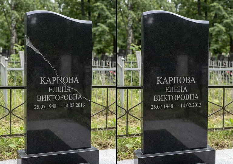 Заделка трещины на чёрном граните: до и после в Москве