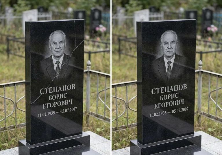 Восстановление надписи и портрета на памятнике: до и после в Москве