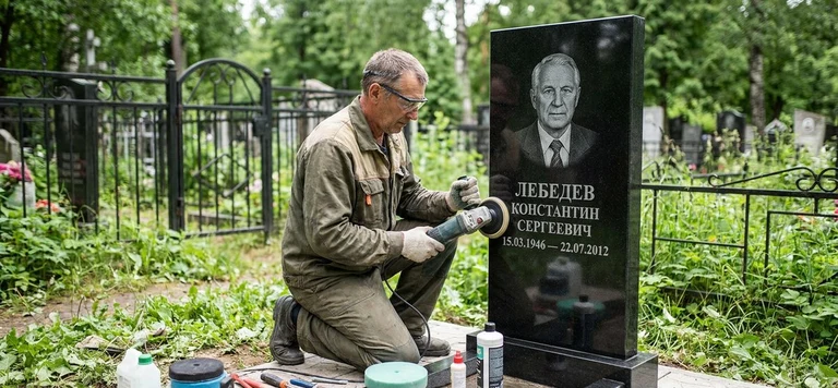 Реставрация памятника в Москве — восстановление гранита, заделка трещин и обновление надписей на кладбище