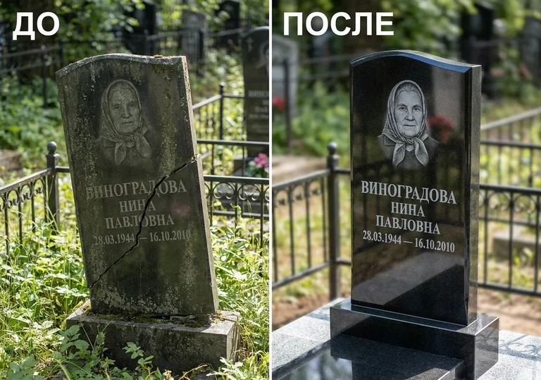 Пакет Восстановление памятника — заделка трещин, полировка, выравнивание, обновление надписей